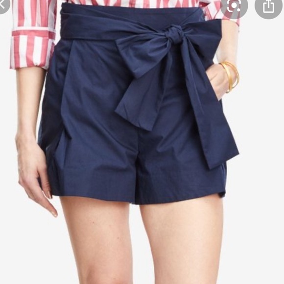 J crew Navy High Waisted Bow Wrap Tie Waist Preppy shorts Size 14 - Picture 1 of 7